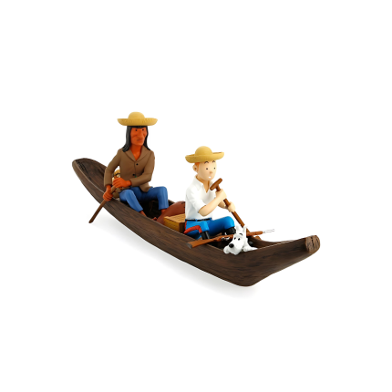 فیگور تن‌ تن Pirogue Tintin, I'indien et Milou Atelier Plastoy 24 cm