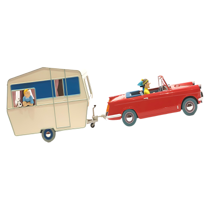 ماشین تن تن Tintin Car Red Triumph & Caravan of the Tourists Set